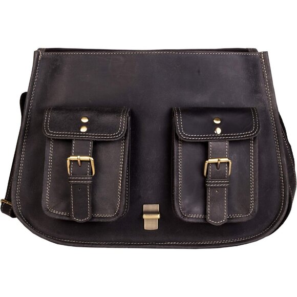 Women Charcoal Black Crossbody Satchel Ladies Tote Travel Leather Shoulder Bag - Picture 5 of 9